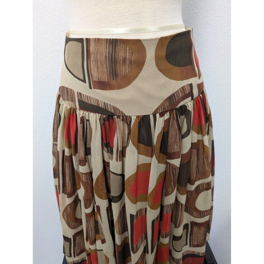 Kenneth Cole Beige Brown Red Polka Dot Silk Flare Skirt sz 12 Officewear Neutral - Picture 4 of 8